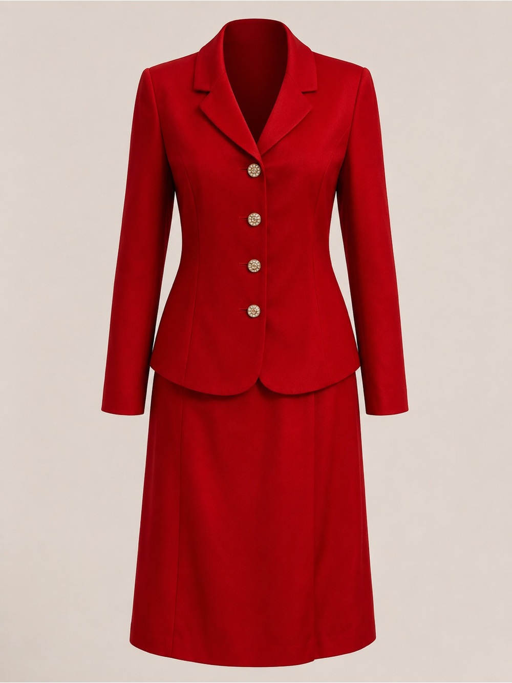 Women's Red Tailored Blazer with Matching Skirt